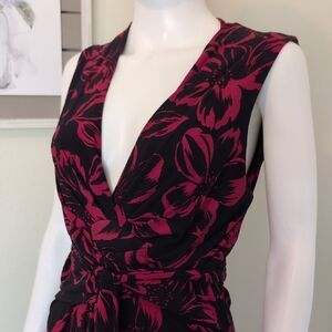 Norma Kamali Wrap Dress Red & Black Floral Jersey Knit SzM NWT